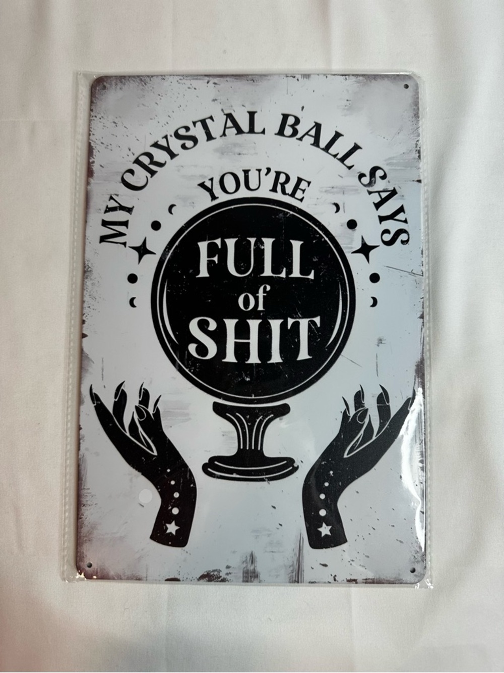 Humorous Black & White Crystal Ball Wall Sign - Novelty Home Wall Decor.